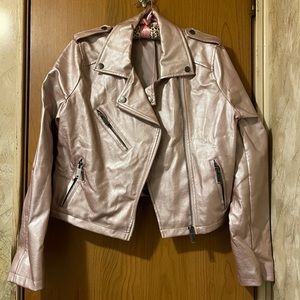Metallic rose gold faux leather jacket